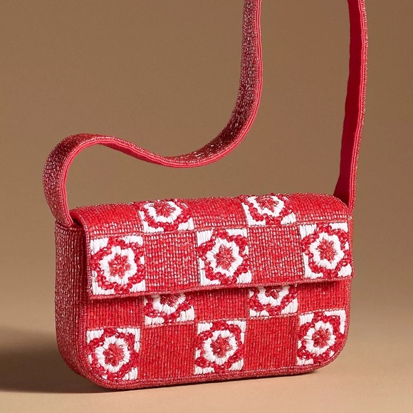 Anthropologie Fiona Bag Red Patterned Women's Bag - Picture 2 of 9